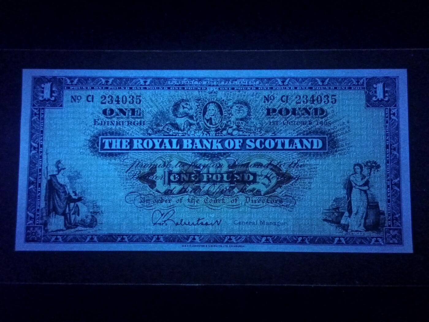 【年后首拍！】2026二月第三期，总217期 苏格兰皇家银行1965年UNC，不列颠女神和拿花女神/爱丁堡和格拉斯哥的分行，后期小票幅版本