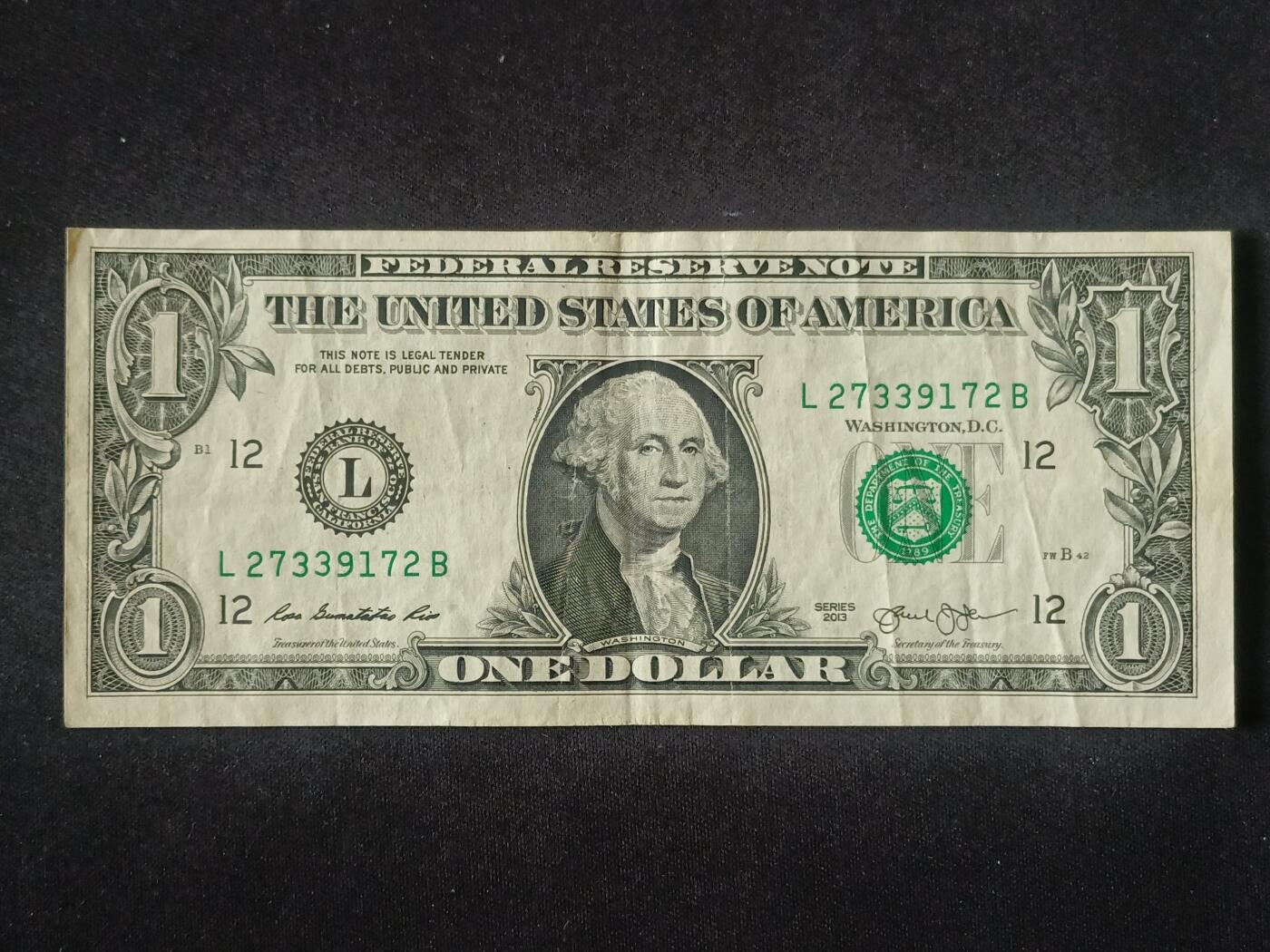 【游宝拍卖】丙午马年第5期 美国-1美元【SERIES-2013 L-旧金山 流通好品VF】