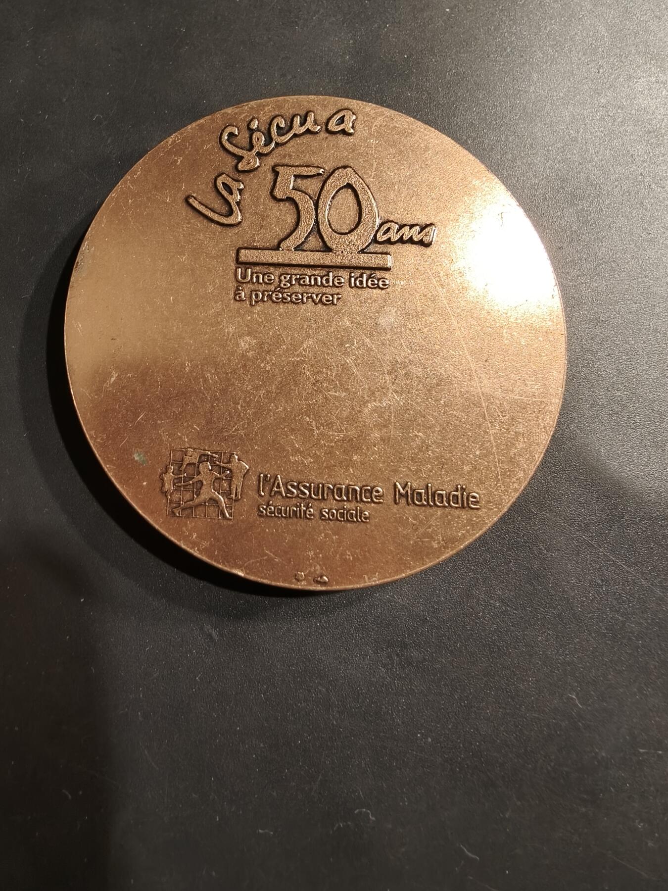 老王徽章第184期 法国勃艮第-弗朗什-孔泰地区社会保障制度成立50周年大铜章    直径64mm    重量173.8g 直径