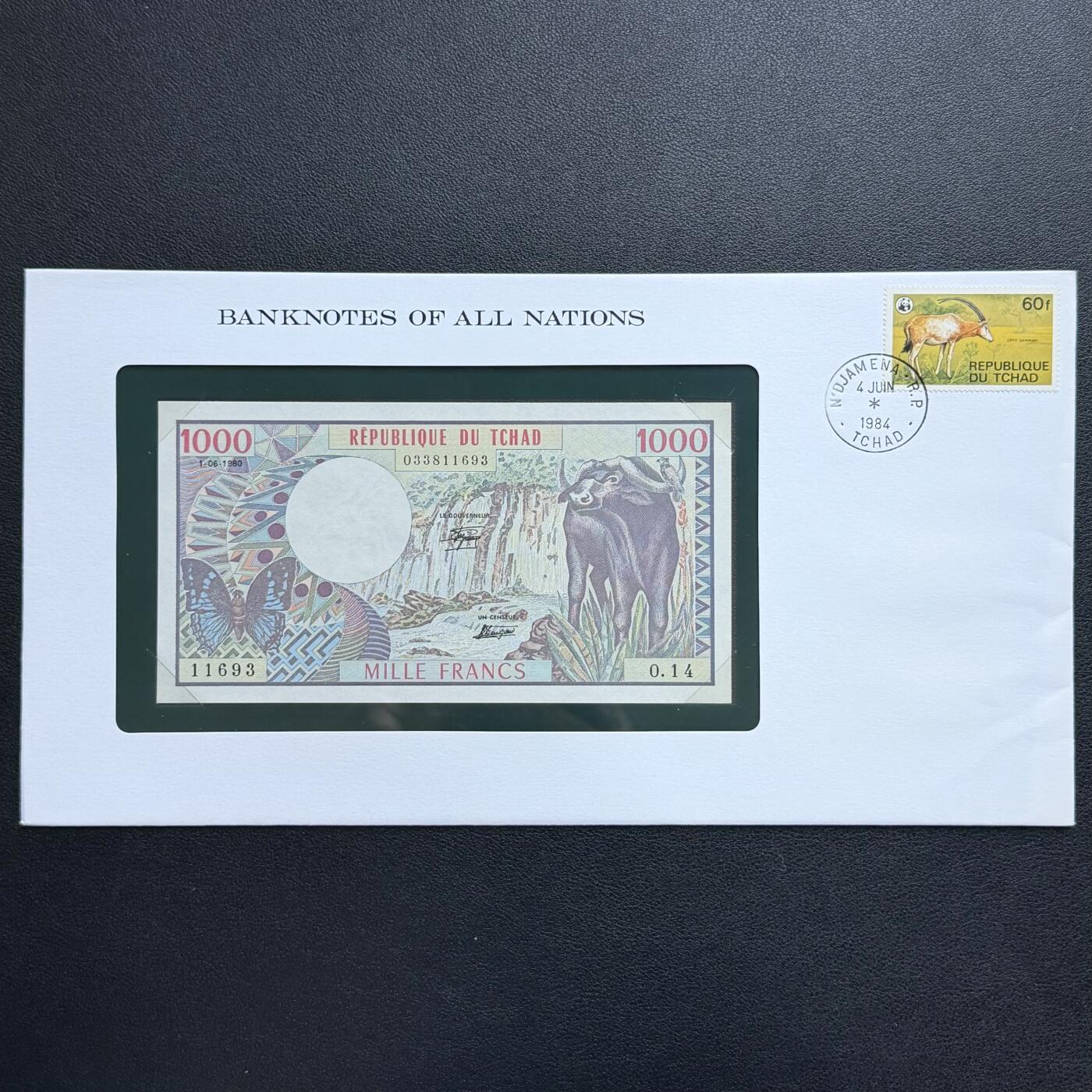 ＜星葵🌻钱币社＞非全新纸币场第70期·3月1日发货 〈邮币封〉乍得1980年水牛蝴蝶1000法郎纸币