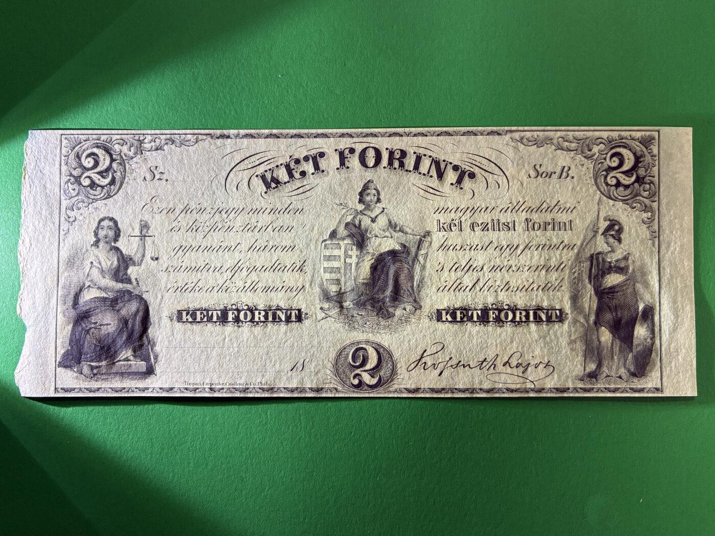 咖啡豆•收藏 2026年Mar_13th世界各国纸币拍卖 匈牙利 1852年 2福林 全新UNC 外国纸币 未被裁剪