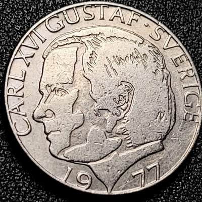 泉币菌-第197场- 新年快乐 新年第5场 本场拍品多 请提前出价 - 瑞典1977年1克朗铜镍币，卡尔十六世 古斯塔夫，25mm