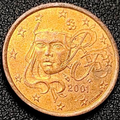 泉币菌-第197场- 新年快乐 新年第5场 本场拍品多 请提前出价 - 2001年 维纳斯 法国5欧分 钢镀铜硬币 21.25mm 3.92克 欧盟钱币收藏