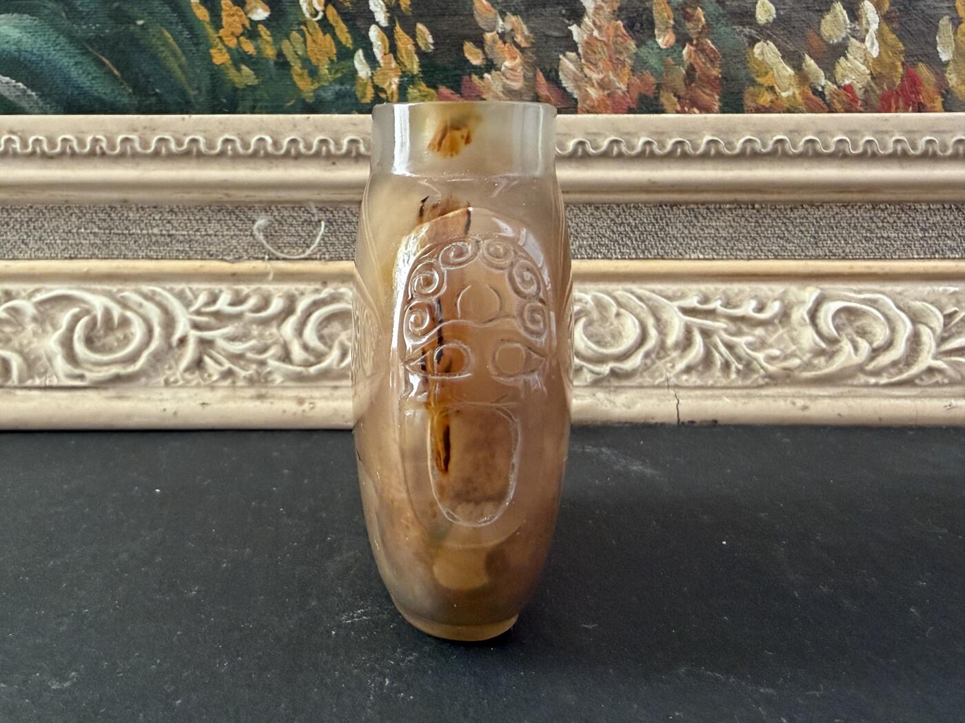 海外回流春节专场（三） 精品-法国回流清代玛瑙铺首鼻烟壶（温润，器型大，高6.2cn，品相好）