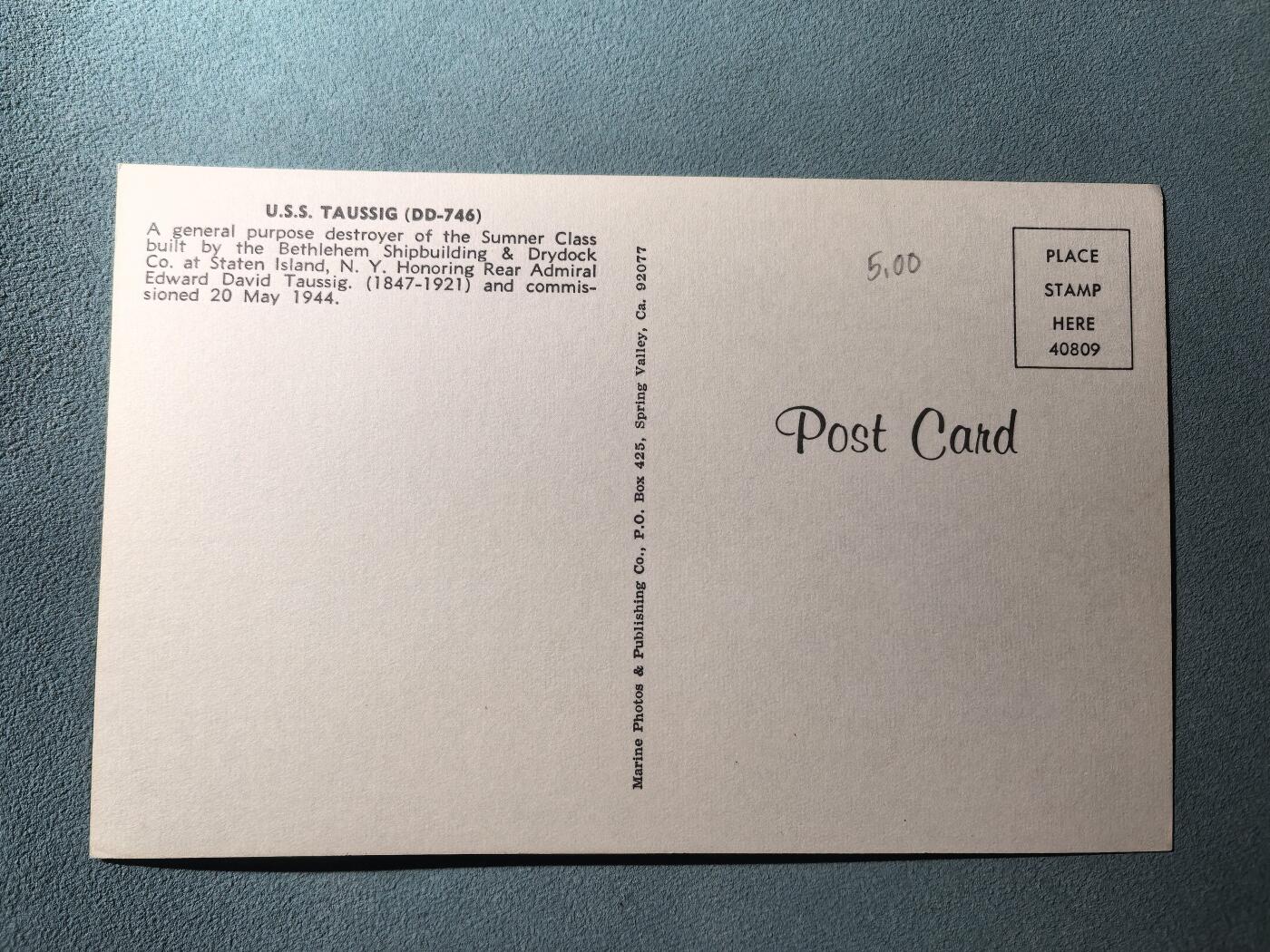 号角文化祝福各位藏友春节大吉马年入好藏 盛世勋华——号角文化勋章邮票专场拍卖第306期    美国冷战时期军舰专题明信片 陶西格号（DD-746）驱逐舰  