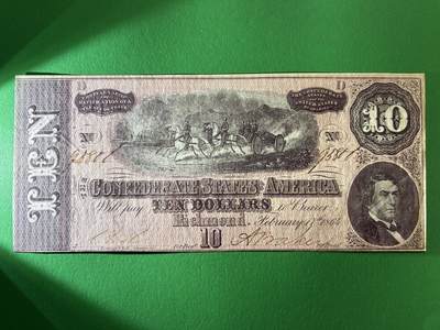 咖啡豆•收藏 2026年Mar_13th世界各国纸币拍卖 - 美国 1864年 同盟政府 10美元 全新UNC 外国纸币