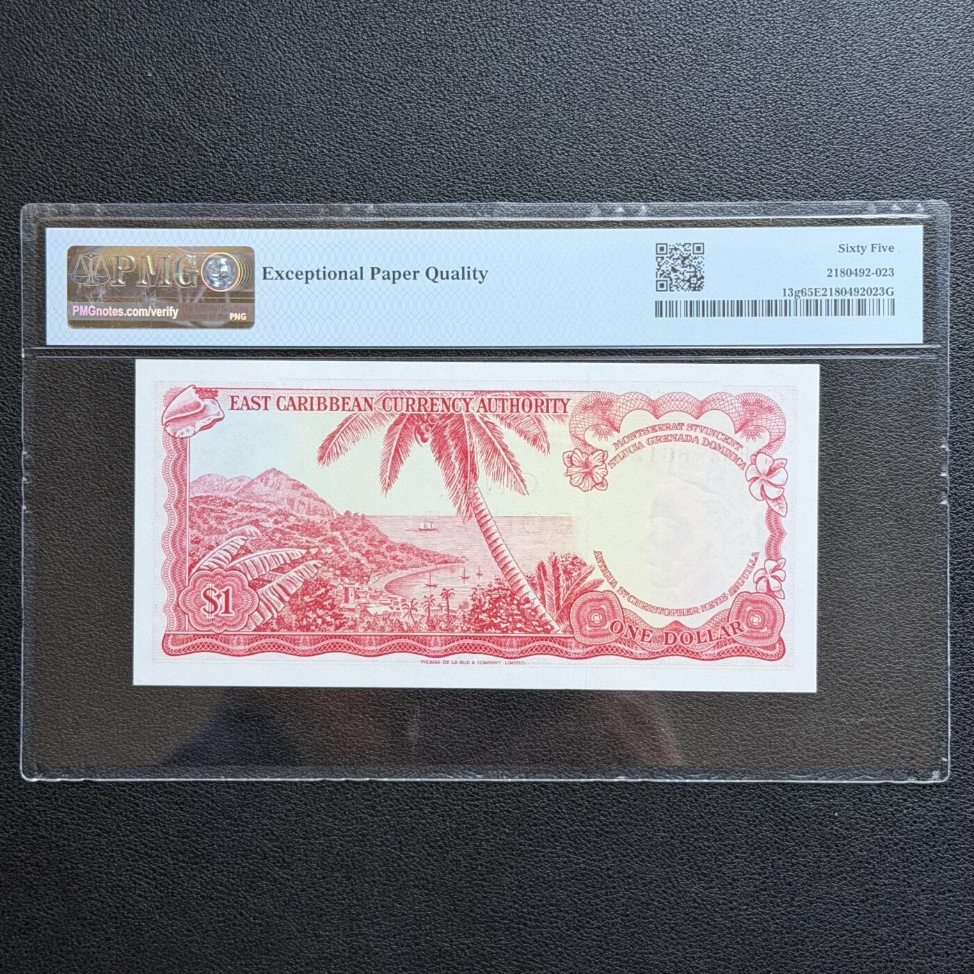 ＜星葵🌻钱币社＞非全新纸币场第70期·3月1日发货 PMG65 东加勒比1965年戎装女王1元纸币