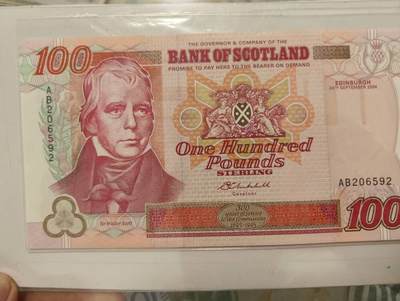 春节钱币瓷器清货捡漏拍场 - 2004年苏格兰100镑纸币 近全新品相 原票 大票幅 实物非常漂亮