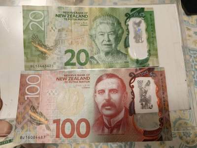 春节钱币瓷器清货捡漏拍场 - 新西兰20和100最新版 非常漂亮 品相如图 有折，100的很新