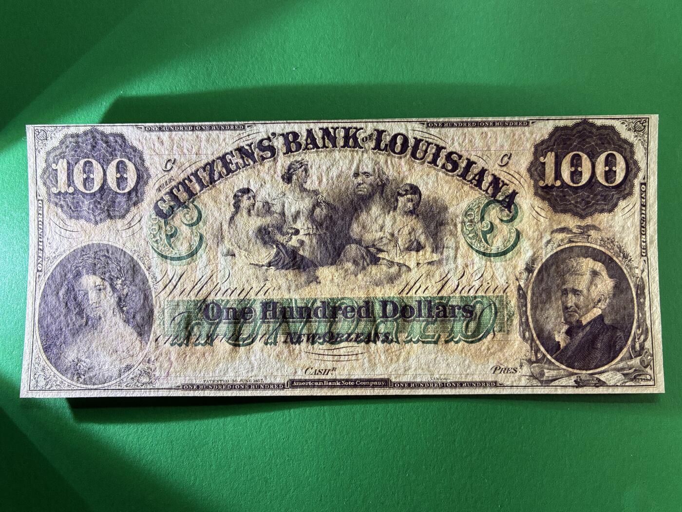 咖啡豆•收藏 2026年Mar_13th世界各国纸币拍卖 美国 19世纪 路易斯安那公民银行 100美元 全新UNC 外国纸币