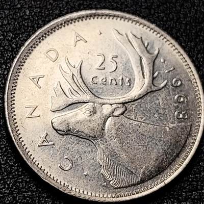 泉币菌-第197场- 新年快乐 新年第5场 本场拍品多 请提前出价 - 高币值 加拿大1968年1/4加拿大元 伊丽莎白二世 驯鹿 24mm 