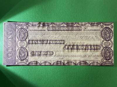 咖啡豆•收藏 2026年Mar_13th世界各国纸币拍卖 - 美国 19世纪 佛蒙特州温莎银行 5美元 全新UNC 外国纸币