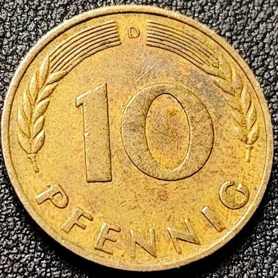 泉币菌-第197场- 新年快乐 新年第5场 本场拍品多 请提前出价 - 联邦德国1966年 10芬尼硬币 橡树麦穗  银行版 21.5mm