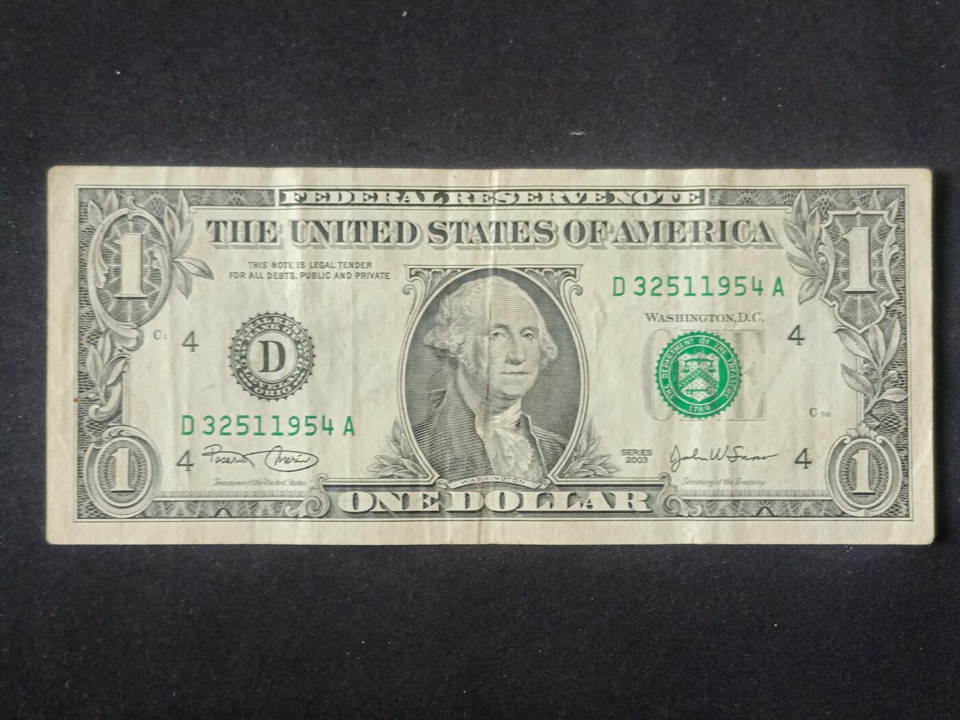 【游宝拍卖】丙午马年第5期 美国-1美元【SERIES-2003 D-克利夫兰 流通好品VF-】