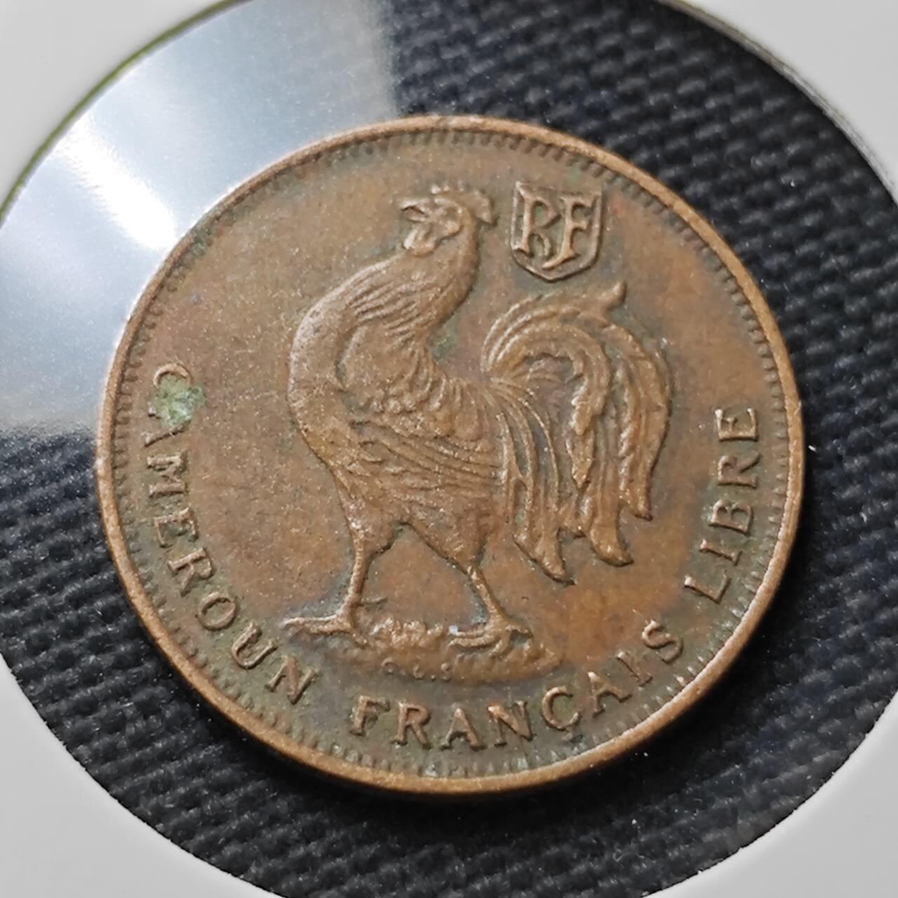 KK钱币收藏小铺  第397期 百期特怕（四拍之一） 2月预留时间 周末发货  1943法属喀麦隆50分小公鸡铜币