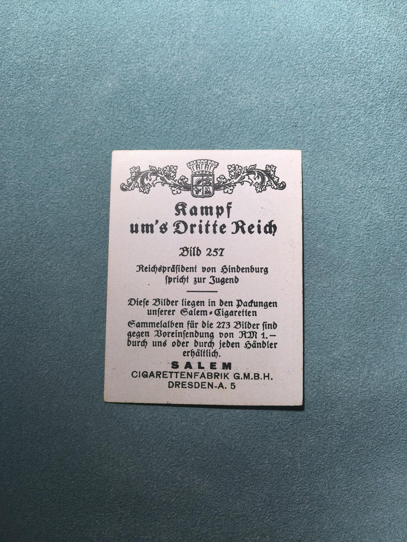 号角文化祝福各位藏友春节大吉马年入好藏 盛世勋华——号角文化勋章邮票专场拍卖第306期    德国（1939）系列宣传卡片 为第三帝国而战 兴登堡向青年发表讲话