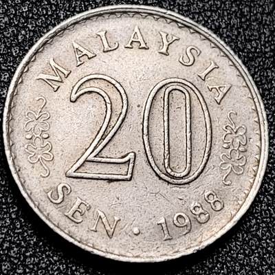 泉币菌-第197场- 新年快乐 新年第5场 本场拍品多 请提前出价 - 马来西亚1988年20仙 大厦版 铜镍币 23.6mm