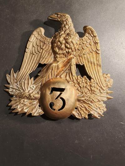 老王徽章第184期 - 法国第二帝国1852式沙科帽帽徽     大尺寸12×11.5cm     法国第3步兵团