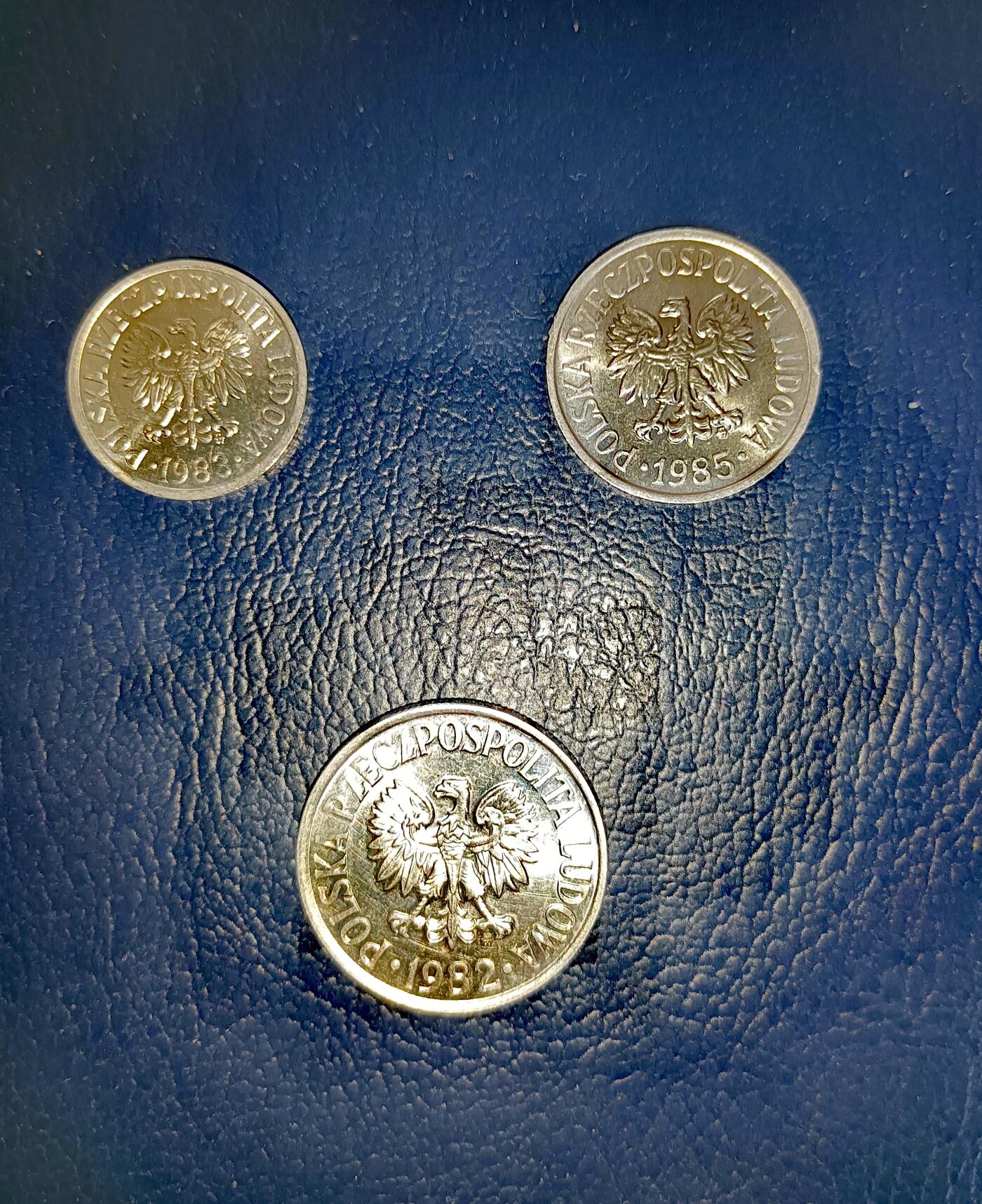 全新波兰1983、85、82年10、20、50格鲁希原光靓品硬币3枚一组