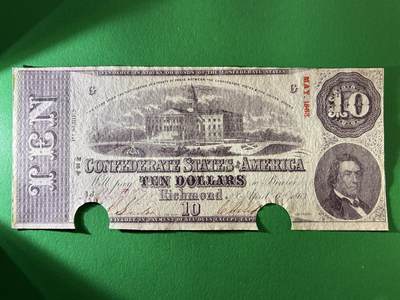 咖啡豆•收藏 2026年Mar_13th世界各国纸币拍卖 - 美国 1863年 同盟政府 10美元 品相如图 外国纸币