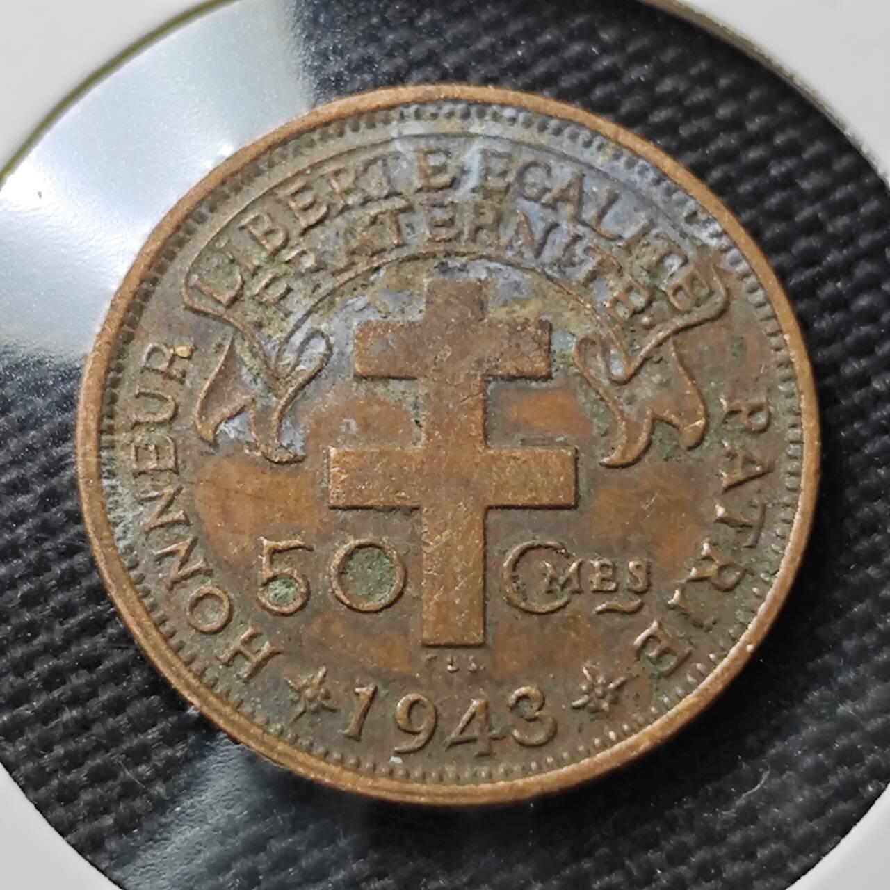 KK钱币收藏小铺  第397期 百期特怕（四拍之一） 2月预留时间 周末发货  1943法属喀麦隆50分小公鸡铜币