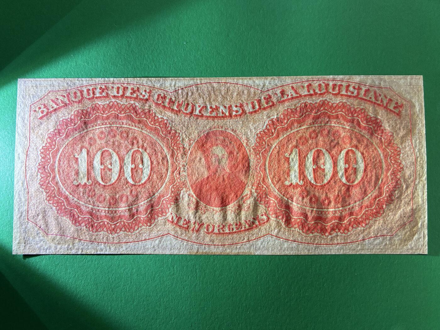 咖啡豆•收藏 2026年Mar_13th世界各国纸币拍卖 美国 19世纪 路易斯安那公民银行 100美元 全新UNC 外国纸币