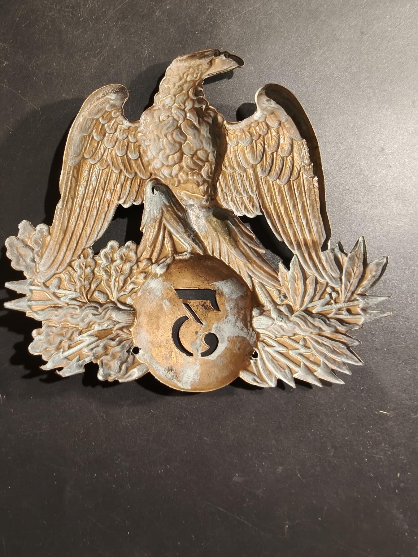 老王徽章第184期 法国第二帝国1852式沙科帽帽徽     大尺寸12×11.5cm     法国第3步兵团