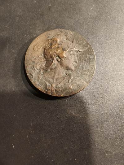 老王徽章第184期 - 法国1901年圣米耶尔地区射击竞赛大铜章    公鸡头玛丽安娜     直径30mm    重量13.4g