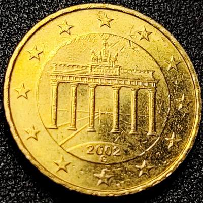 泉币菌-第197场- 新年快乐 新年第5场 本场拍品多 请提前出价 - 欧元 德国2002年 10欧分合金铜币 勃兰登堡门 地图 G厂标 19.75MM