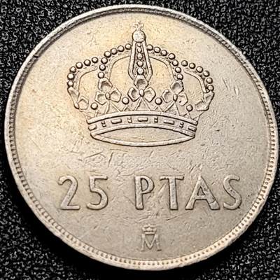 泉币菌-第197场- 新年快乐 新年第5场 本场拍品多 请提前出价 - 西班牙1983年25比萨塔 卡洛斯一世 铜镍币 26.5mm 