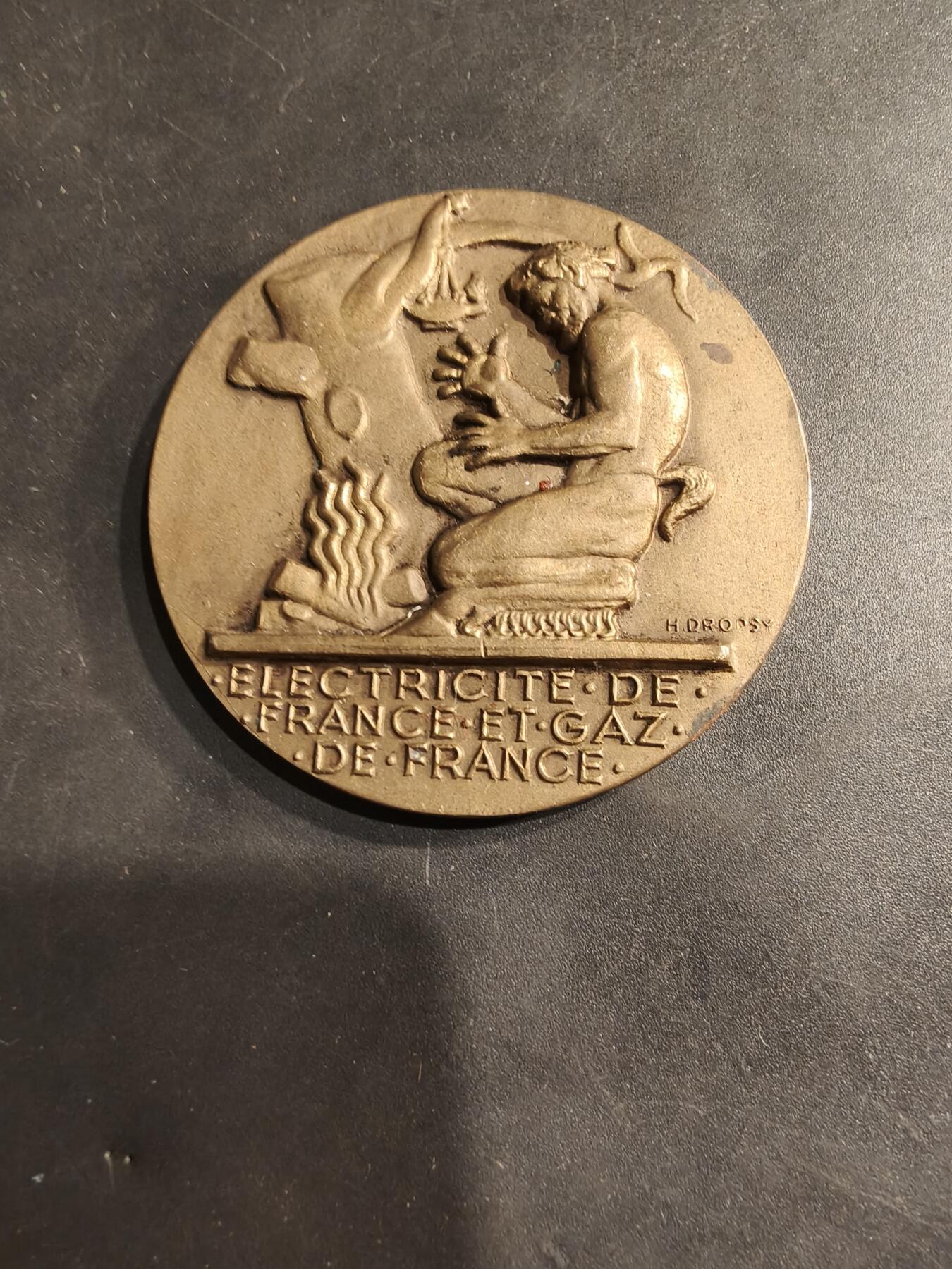 老王徽章第184期 法国电气公司大铜章    大师Dropsy作品    直径54mm    重量71.7g