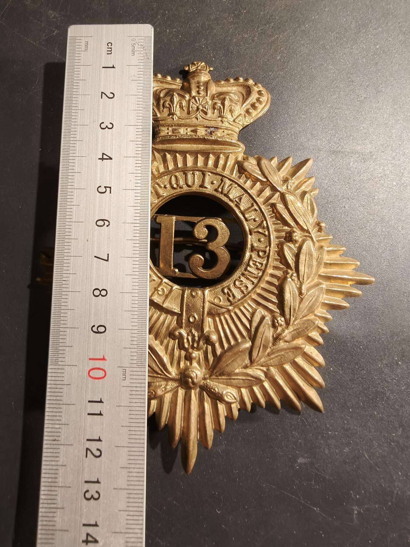 老王徽章第184期 英国陆军第13步兵团(萨默赛特轻步兵团)头盔帽徽 维多利亚时期 大尺寸13cm