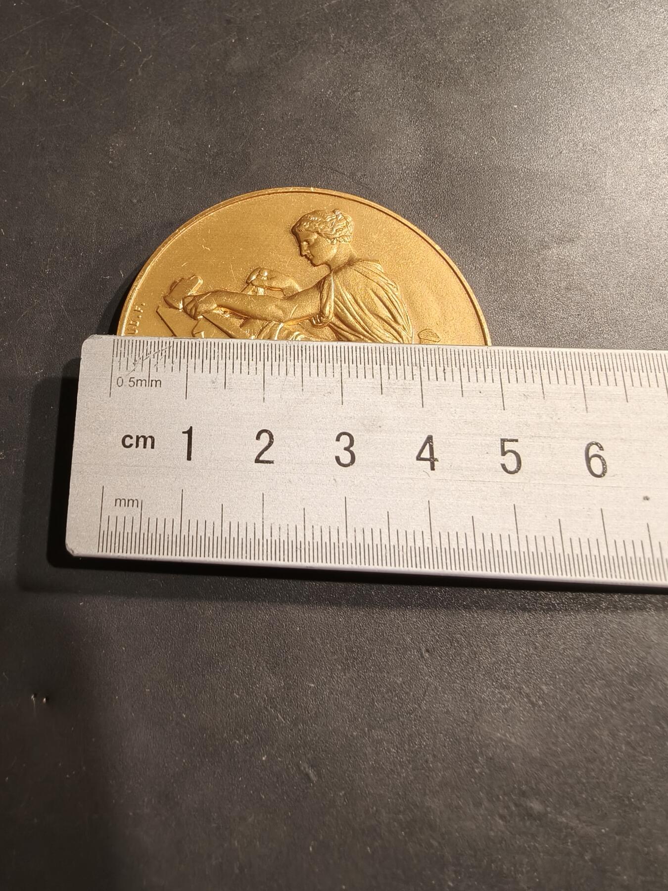 老王徽章第184期 法国维米协会镀金大铜章    1982年实发    工业女神    直径50mm    重量70.7g