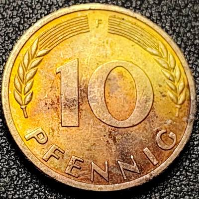 泉币菌-第197场- 新年快乐 新年第5场 本场拍品多 请提前出价 - 铜光美品 联邦德国1950年 10芬尼硬币 橡树麦穗 银行版 21.5mm