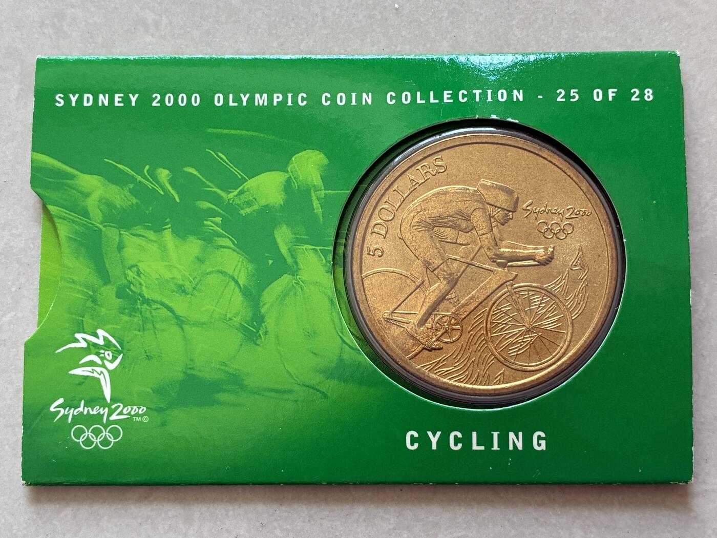 咖啡豆•收藏 2026年Mar_4th澳大利亚悉尼奥运纪念币拍卖 2000年澳大利亚悉尼奥运会卡装纪念铜币5元-自行车