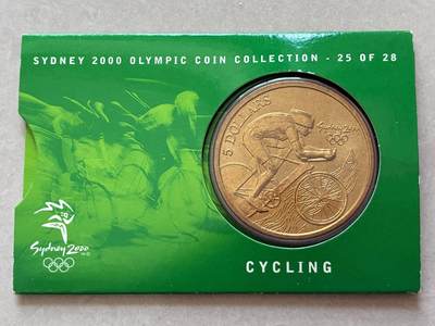 咖啡豆•收藏 2026年Mar_4th澳大利亚悉尼奥运纪念币拍卖 - 2000年澳大利亚悉尼奥运会卡装纪念铜币5元-自行车