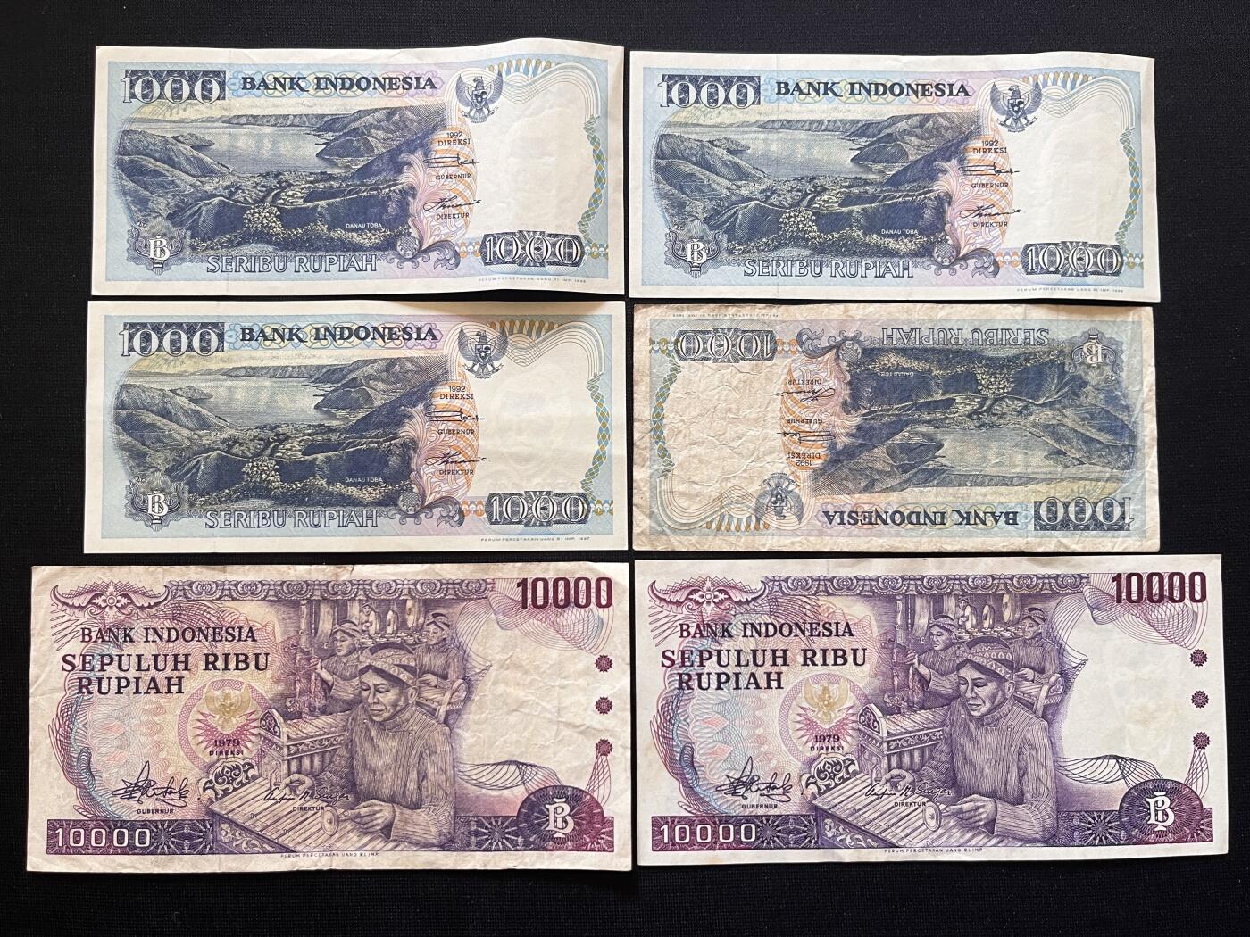 咖啡豆•收藏 2026年Mar_5th世界各国非全新纸币拍卖 6枚 印度尼西亚 1000-10000卢比 品如图 外国纸币