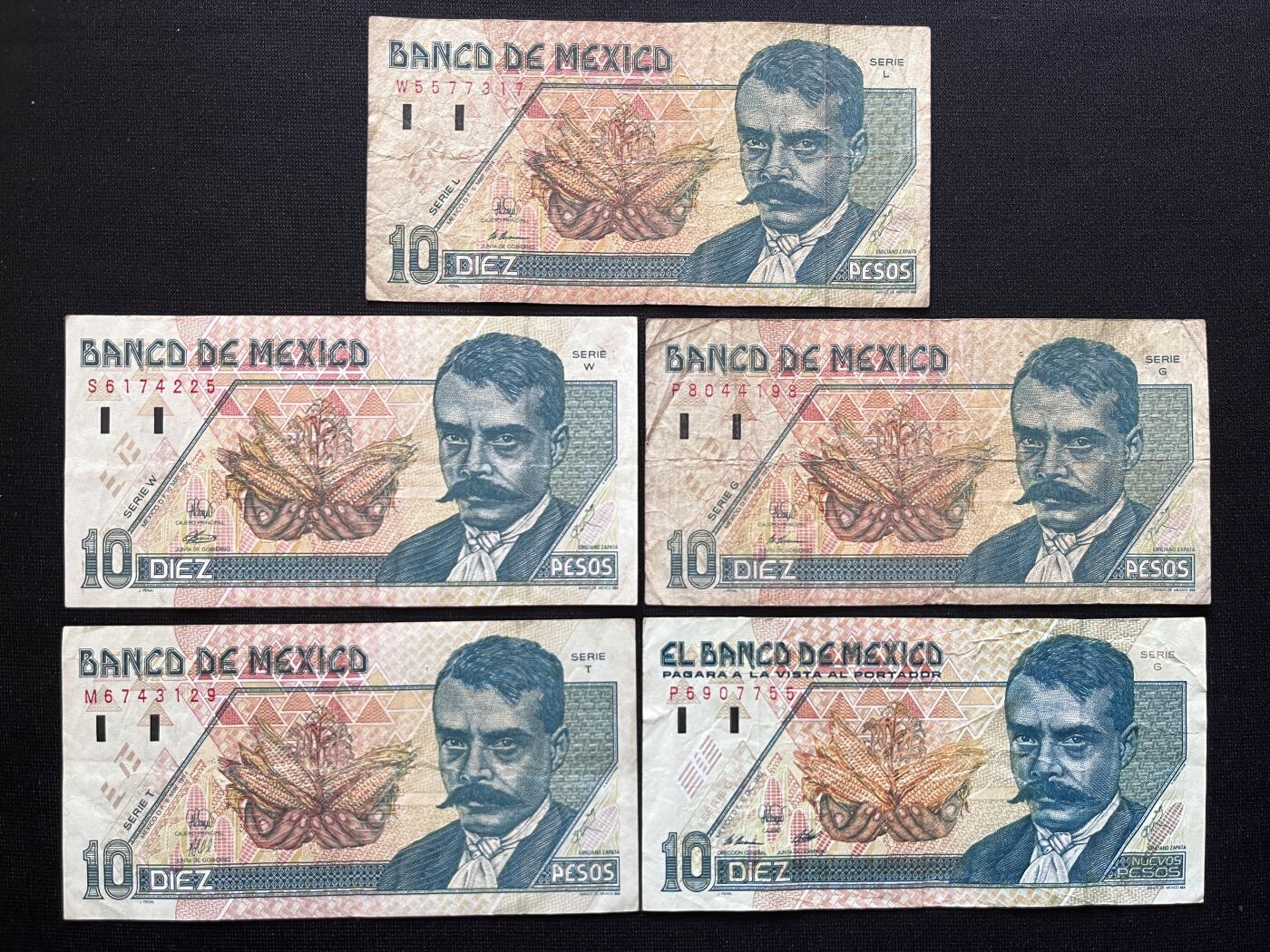 咖啡豆•收藏 2026年Mar_5th世界各国非全新纸币拍卖 5枚 墨西哥 10比索 品如图 外国纸币