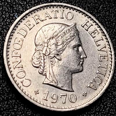 泉币菌-第198场- 新年快乐 新年第6场 本场拍品多 请提前出价（正月十五统一发货） - 高币值 百年延续 女神 瑞士1970年 10分銅镍硬币 