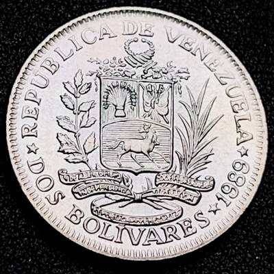 泉币菌-第198场- 新年快乐 新年第6场 本场拍品多 请提前出价（正月十五统一发货） - 原光极美 委内瑞拉1989年安东尼·玻利瓦尔2玻利瓦尔镍币 27MM