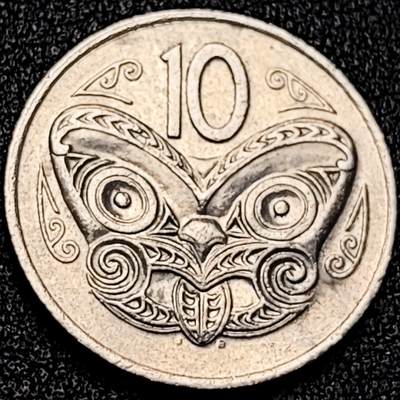 泉币菌-第199场- 新年快乐 新年第7场 本场拍品多 请提前出价（正月十五统一发货） - 英属新西兰 10分硬币 毛利人面具 伊丽莎白二世 女王24mm