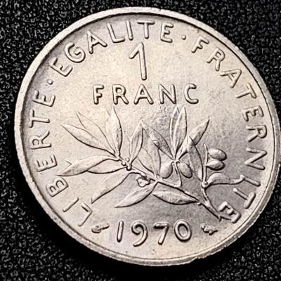 泉币菌-第198场- 新年快乐 新年第6场 本场拍品多 请提前出价（正月十五统一发货） - 法国早期（1970年）1法郎镍币  播种女神 入欧前 末版 绝版币