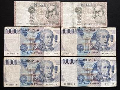 咖啡豆•收藏 2026年Mar_5th世界各国非全新纸币拍卖 - 6枚 意大利 1000-10000里拉 非全新品相如图 外国纸币