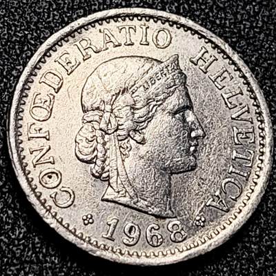 泉币菌-第198场- 新年快乐 新年第6场 本场拍品多 请提前出价（正月十五统一发货） - 高币值 百年延续 女神 瑞士1968年 10分銅镍硬币 