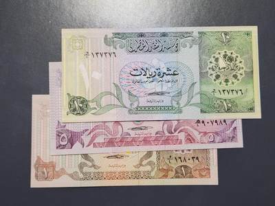 2月24号晚上8点 外国纸币自动截拍第30场 - 卡塔尔1980年1.5.10里亚尔 初版 全新一套