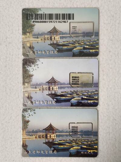 易卡拍卖第77期《手机卡专场》 - 明湖风光。3枚同拍。（组芯。注意：三枚芯片分别为三个版别）。品相如图所示！（卡友出品。爱心义拍。）