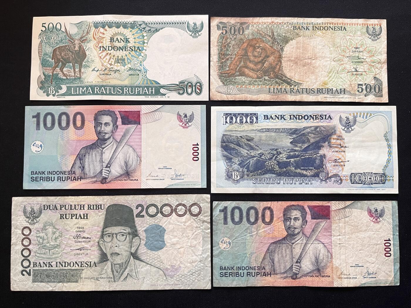 咖啡豆•收藏 2026年Mar_5th世界各国非全新纸币拍卖 6枚 印度尼西亚 500-20000卢比 品如图 外国纸币