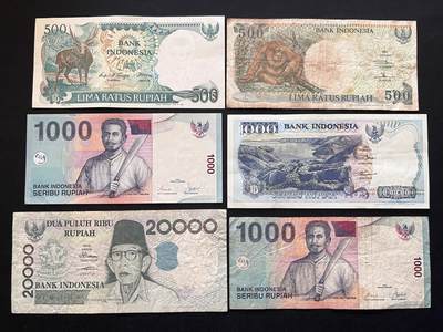 咖啡豆•收藏 2026年Mar_5th世界各国非全新纸币拍卖 - 6枚 印度尼西亚 500-20000卢比 品如图 外国纸币
