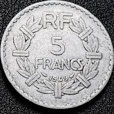 泉币菌-第198场- 新年快乐 新年第6场 本场拍品多 请提前出价（正月十五统一发货） - 法国5法郎铝币 1949年 法兰西女神 31mm 欧洲币