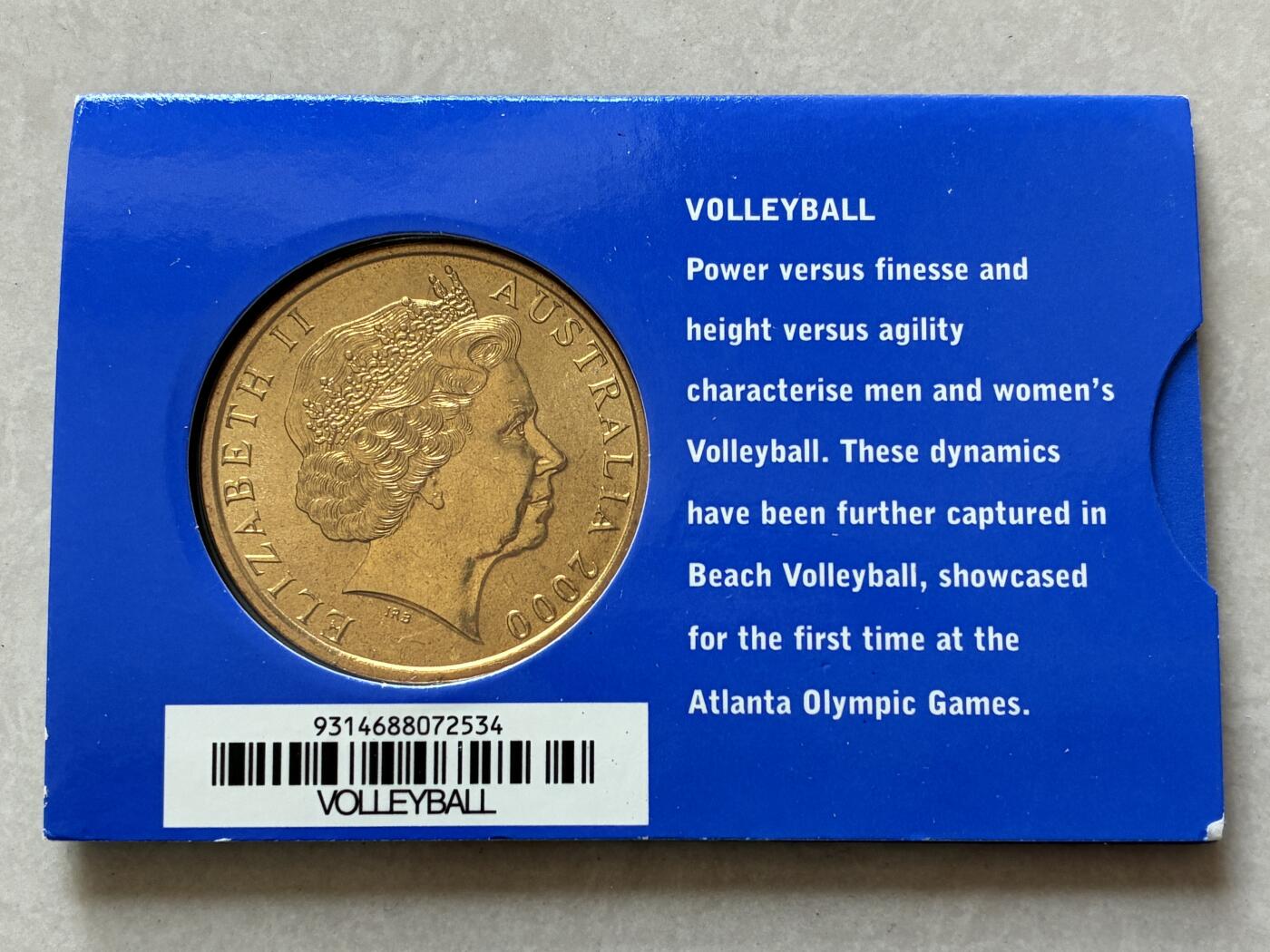 咖啡豆•收藏 2026年Mar_4th澳大利亚悉尼奥运纪念币拍卖 2000年澳大利亚悉尼奥运会卡装纪念铜币5元-排球